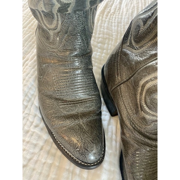 Vintage Tony Lama 8954 Kangaroo Cowboy Boots Men's 8D Brush-Off Gray Black Rare - Picture 3 of 12